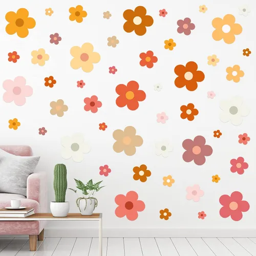 Miniatura 13 de TaoBary 288 piezas de calcomanías de pared Y2k con bonitas flores, coloridas calcomanías florales de pared de vinilo para despegar y pegar