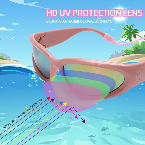 Miniatura 3 de GUVIVI Gafas de sol para niños con correa envolvente, gafas de sol futuristas para niños y niñas, persianas ovaladas de 4 a 12 años