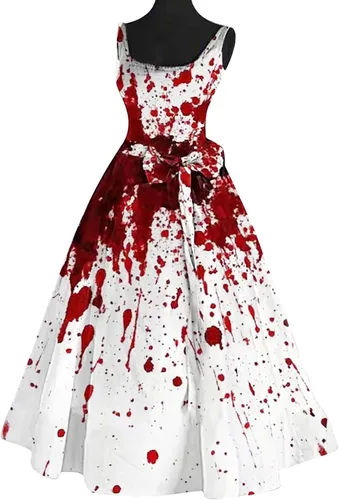 Miniatura 7 de Vestido sin mangas sexy con estampado sangriento para mujer, con cuello redondo y estampado sangriento, para mujer