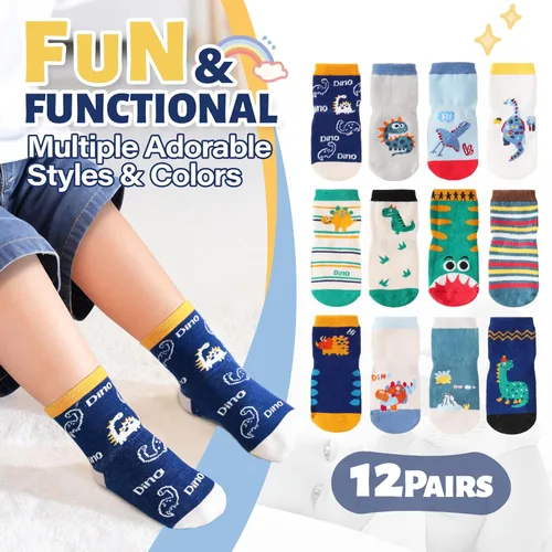 Miniatura 3 de ANTSANG 12 pares de calcetines de bebé para niñas, niños, niños pequeños con empuñaduras, calcetines de tripulación de algodón