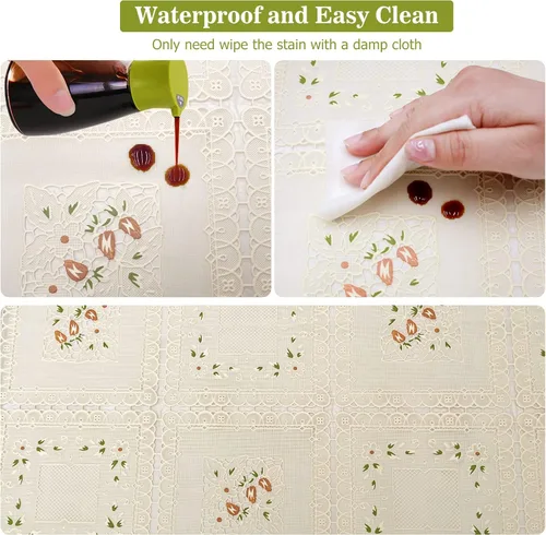 Miniatura 4 de Mantel de vinilo impermeable a prueba de aceite, mantel de encaje de plástico para mesa rectangular, decoración del hogar texturizada para fiestas