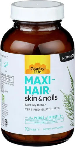 Miniatura 4 de Country Life Suplemento Maxi-Hair - 2000 mcg de biotina y vitaminas para cabello, piel y uñas - Certificado sin gluten y vegetariano - Apoya