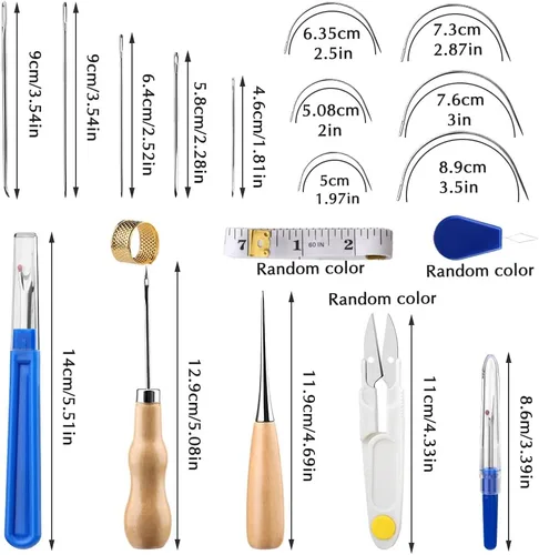 Miniatura 2 de BUTUZE Kit de reparación de tapicería, kit de costura de cuero, hilo de coser, hilo encerado, agujas de coser a mano resistentes, punzón de costura