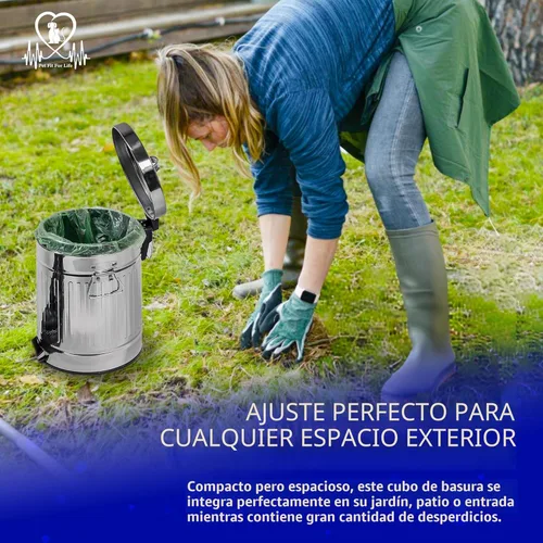 Miniatura 6 de Pet Fit For Life - Bote de basura de acero con tapa, papelera de acero galvanizado, pedal de pie, forro interior de plástico, bolsas