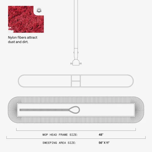 Miniatura 3 de Trapeador de polvo comercial rojo de 48 pulgadas y barredora de piso con mango extensible, trapeador para limpieza de suelos de madera dura
