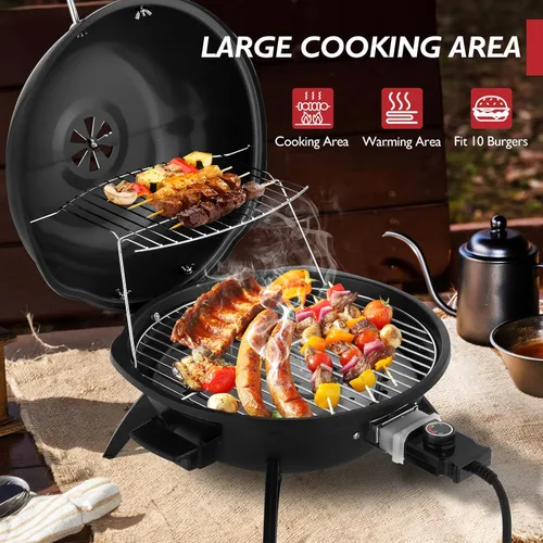 Miniatura 4 de ROVSUN Parrilla eléctrica de mesa de 1600 W con control de temperatura, parrilla de acero inoxidable 304 negra con diseño de doble capa, portátil