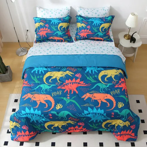 Miniatura 20 de Wajade Juego de edredón de 7 piezas con moño, juego de edredón a cuadros azules para niñas y niños, juego de ropa de cama a cuadros
