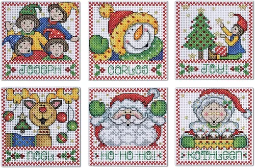 Holiday Tags - Juego de 6 adornos de punto de cruz