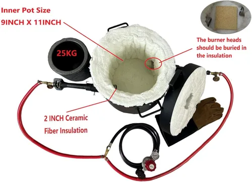 Miniatura 5 de Kit de horno de fundición de propano grande de 55.1 lbs (55 libras) con crisol de 55.1 lbs, quemadores de doble forja, horno de fundición