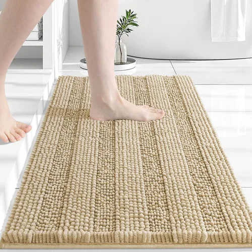 Miniatura 106 de Grandaily Alfombras de baño de felpilla a rayas de 24 x 16 pulgadas, extra gruesas y suaves, absorbentes, parte trasera de goma, alfombra de ducha