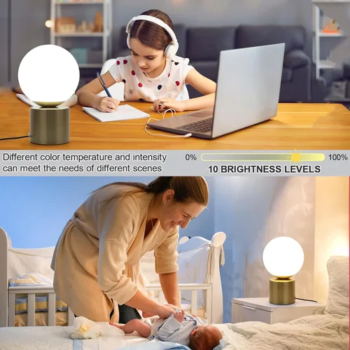 Miniatura 2 de Lámparas de mesa pequeñas modernas, LED regulables con 3 colores, lámpara de mesa dorada para dormitorio, sala de estar, mesita de noche