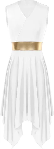Miniatura 63 de easyforever Vestido de baile sin mangas con bloques de color para mujer, alabanza litúrgica, ropa de baile lírico, vestido de bata de adoración