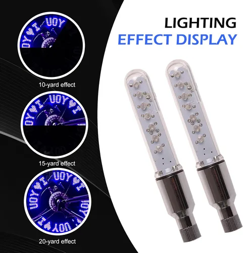 Miniatura 6 de 2 luces de vástago de válvula de neumático de bicicleta, IP55 impermeables, múltiples patrones de luz intermitente de radios de bicicleta