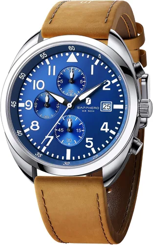 Miniatura 18 de SAPPHERO Reloj de lujo para hombre, resistente al agua, 164.0 ft, correa de silicona, analógico, de cuarzo, con fecha, reloj de pulsera clásico