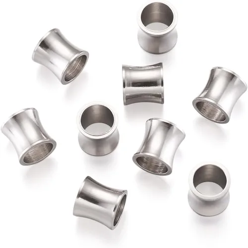 Miniatura 12 de Fashewelry - 100 cuentas espaciadoras de agujero grande de acero inoxidable en forma de barril de 6x6 mm, cuentas ovaladas de metal pulido liso