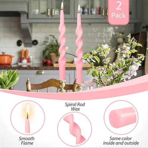 Miniatura 4 de Pink Candlesticks - Juego de 2 velas cónicas en espiral, sin perfume, de 10 pulgadas de largo, velas cónicas sin perfume para decoración del hogar