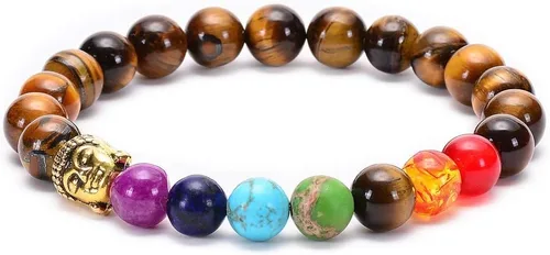 Brazalete GelConnie de piedras de lava, 7 chakras, 0.32 pulgadas, piedra natural, para curación, alivio del estrés, yoga, ansiedad, aromaterapia,
