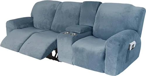 Miniatura 18 de Aedlcal Fundas para sofá reclinable, 10 piezas, fundas de sofá reclinable de felpa de terciopelo con consola central, con bolsillo lateral