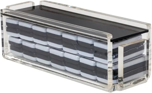 Miniatura 2 de Juego de dominó moderno de seis azulejos jumbo, caja de acrílico con tapa acrílica, dominó profesional de dos tonos en blanco y negro, remache