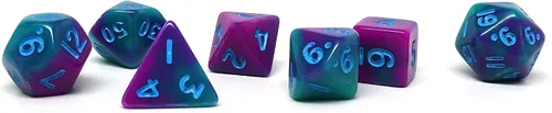 Miniatura 4 de Mini colección de dados poliédricos de 0.394 pulgadas - Incluye un D20, D12, D10, D8, D6, D4 y D00 (Aqua Shine)