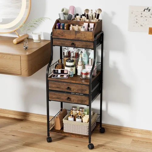 Miniatura 9 de SWTYMIKI Carrito organizador de maquillaje rodante, almacenamiento para el cuidado de la piel con cajones no tejidos, organizador de tocador