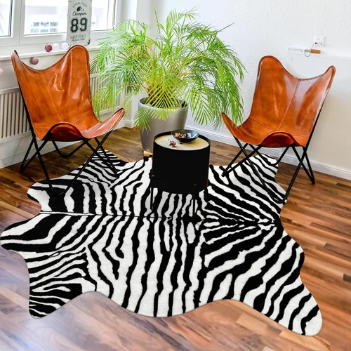 Miniatura 11 de Bonita alfombra con estampado de vaca, pequeña de piel sintética de vaca en blanco y negro, alfombra con estampado animal para mesa, dormitorio
