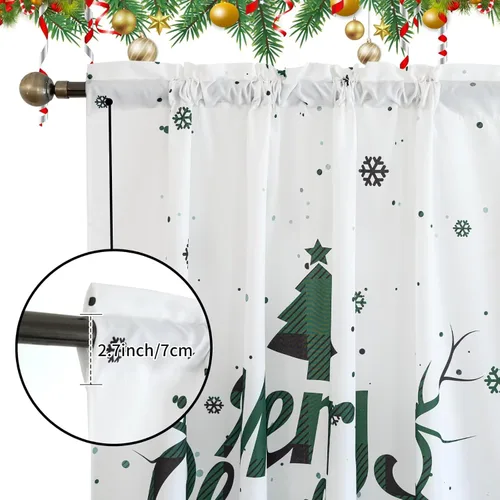 Miniatura 3 de Cortinas navideñas para sala de estar, cortina de ciervo de Navidad a rayas tartán, bolsillo para barra, cortinas decorativas para dormitorio