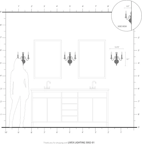 Miniatura 6 de Livex Lighting 5002-01 Williamsburg - Aplique de pared de latón antiguo con 2 luces