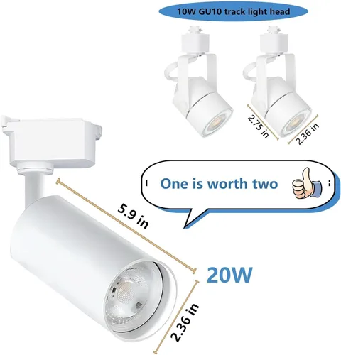 Miniatura 8 de Cabezales de iluminación de riel tipo H regulables blancos (sin rieles de riel), 6 piezas iluminadas 3000 K blanco cálido 20 W 2400 lm
