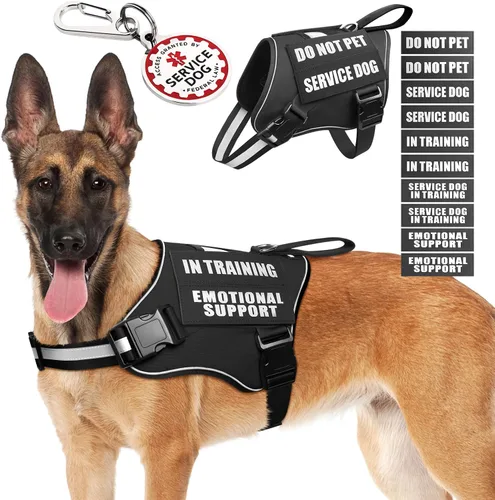 Miniatura 23 de Arnés de chaleco para perro de servicio+Etiqueta de identificación+10 parches, etiqueta de perro de servicio metálica y chaleco reflectante de apoyo
