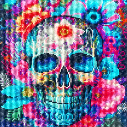 Miniatura 2 de igoodom Kits de arte de diamantes para adultos, kit de pintura de diamantes de calavera de azúcar, kits de arte de diamantes de flores de calavera