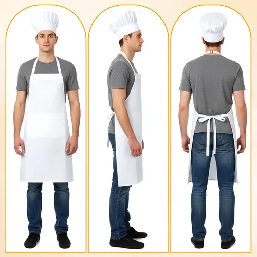 Miniatura 3 de Tucnoeu Sombrero de chef blanco y delantal para hombres y mujeres, disfraz de chef con 2 bolsillos, disfraz de chef para adultos para cocina