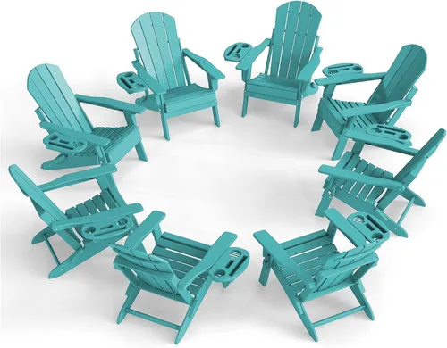 Miniatura 13 de NAVINE Juego de 4 sillas Adirondack ajustables con soporte para tazas, sillas para hoguera de polietileno de alta densidad para todo tipo de clima