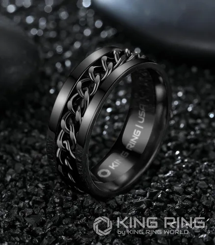 Miniatura 21 de King Ring Anillo giratorio de 0.315 pulgadas, anillo plano pulido fino para hombres y mujeres con cadena cubana, diseñado en Estados Unidos