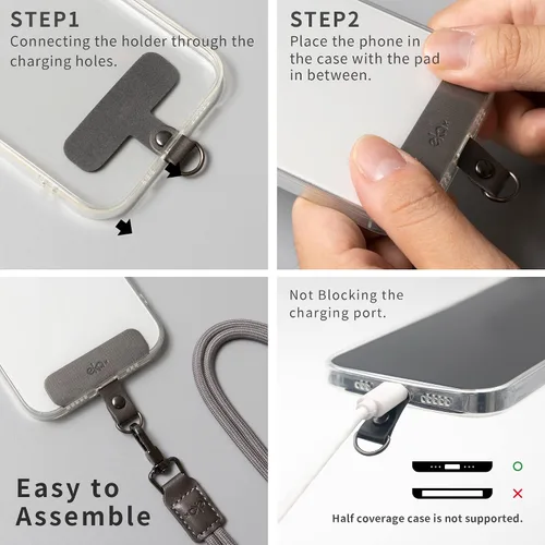 Miniatura 7 de EKAX Cordón para teléfono, 1 correa cruzada personalizable para el cuello, 1 pestaña de piel sintética extraíble, soporte manos libres para Rosa