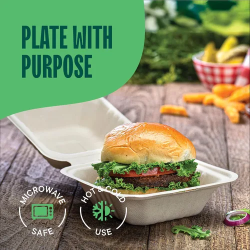 Miniatura 3 de Recipientes de alimentos 100% compostables para llevar [6 x 6 pulgadas, paquete de 50 unidades] Contenedores de calidad resistente, bagazo
