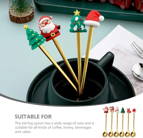Miniatura 6 de Upkoch Juego de cucharas de Navidad, cucharas de café de Navidad, cucharadita de café de postre de acero inoxidable, vajilla de fiesta