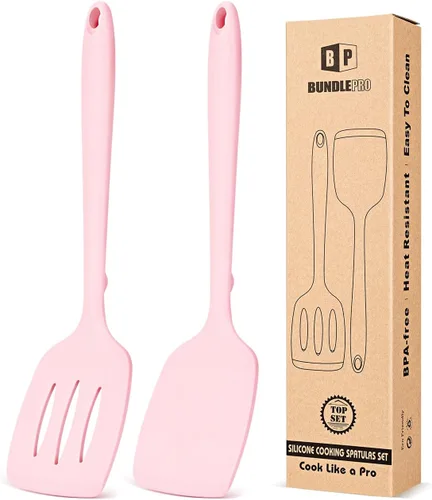Miniatura 13 de Paquete de 2 volteadores de espátula de silicona, juego de espátulas de cocina ranuradas antiadherentes, utensilios de cocina resistentes al calor