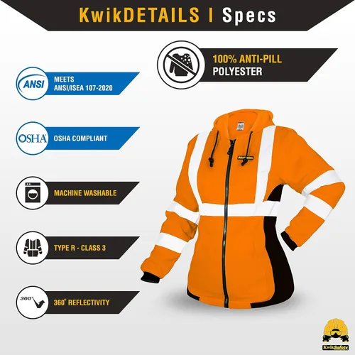Miniatura 4 de KwikSafety - Charlotte, NC - Sudadera con capucha de seguridad de forro polar para mujer Chaqueta de seguridad Hi Vis para mujer Chaqueta ligera