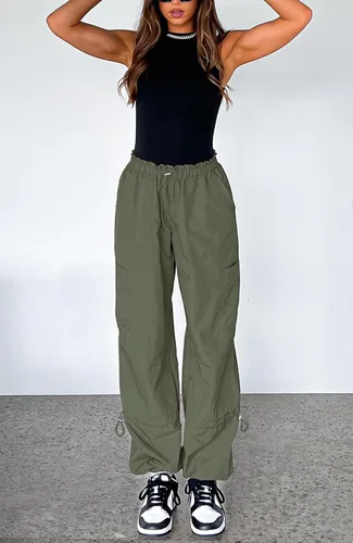 Miniatura 3 de Waitfairy Pantalones de paracaídas para mujer, pantalones cargo holgados con bolsillos
