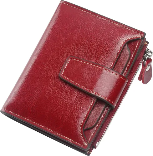 Miniatura 57 de Lavemi Pequeña cartera compacta para mujer, con bloqueo RFID, de piel auténtica, plegable, con ventanas de identificación