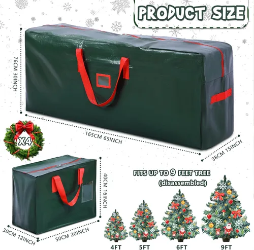 Miniatura 2 de 5 bolsas de almacenamiento para árbol de Navidad, bolsas de guirnalda, árbol artificial desmontado con asas reforzadas, contenedor impermeable