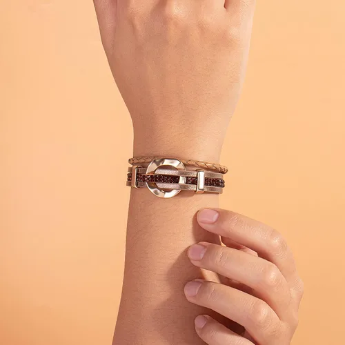 Miniatura 2 de FANCY SHINY Pulsera de cuero con diamantes de imitación circular, apilable, multicapa, con cierre, joyería bohemia, regalo para mujer