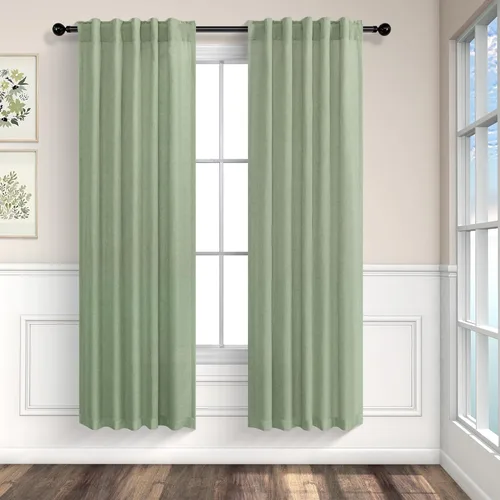 Miniatura 35 de Cortinas de lino azul de 84 pulgadas de largo para sala de estar; juego de 2 paneles con lengüeta trasera; cortinas con dobladillo para barra; Azul