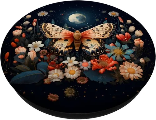 Miniatura 2 de Hermosas flores polilla luna noche estrellada PopSockets estándar PopGrip