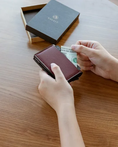 Miniatura 6 de VULKIT Tarjetero de crédito con bloqueo RFID, de cuero, automático, de aluminio, delgado, para tarjetas de visita