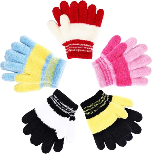 SATINIOR 5 pares de guantes de dedos completos para niños, guantes de punto cálidos guantes de invierno para niños pequeños y niñas, suministros
