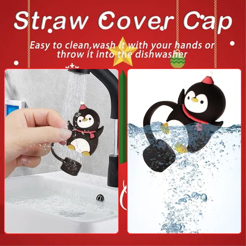 Miniatura 5 de 6 piezas de cubiertas de pajita para taza Stanley de Navidad, tapa de pajita de silicona para vaso Stanley de 30 y 40 oz con asa, cubiertas de punta