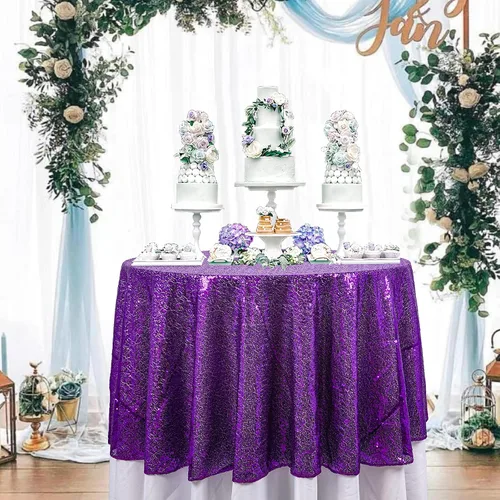 Miniatura 12 de ShinyBeauty Mantel de lentejuelas rosa intenso, superposición redonda brillante de 120 pulgadas para decoración de bodas, fiestas de cumpleaños