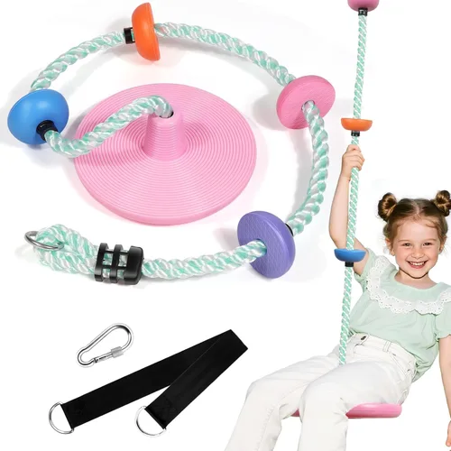 Miniatura 13 de Juego de columpio de árbol de cuerda de escalada con plataformas y asiento de columpio de disco para juegos al aire libre, accesorios para niños